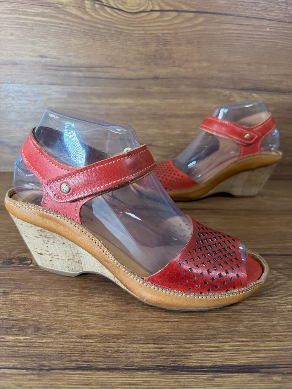 PIKOLINOS Red Leather Wedge Sandals Women’s Size 6.5 (37) Shoes